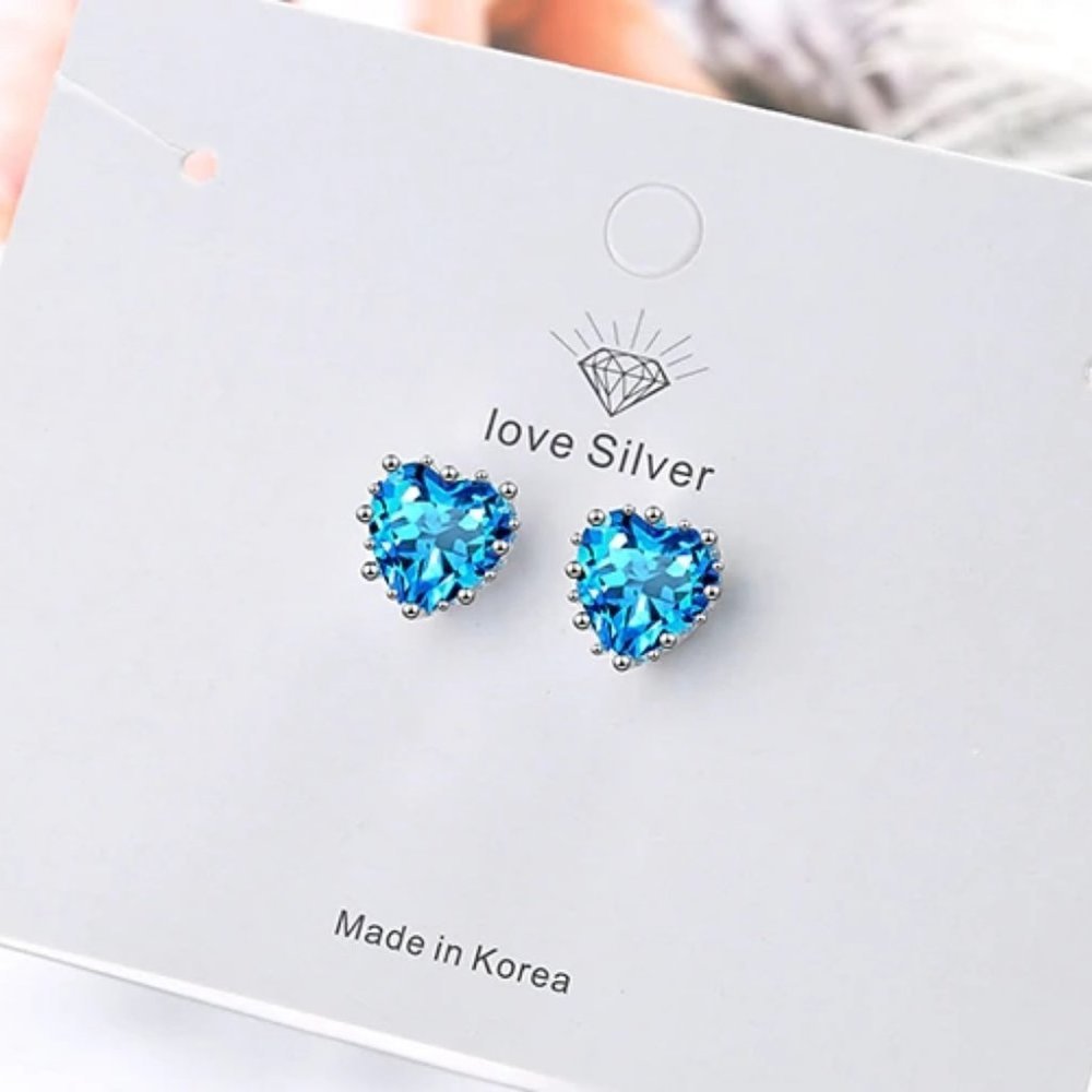 *NEW 925 Sterling Silver Diamond Heart Earrings - Picture 5 of 10